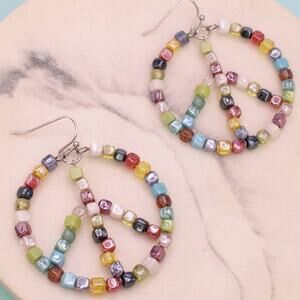 Living in Harmony Peace Sign Earrings | Rainbow Beaded Boho